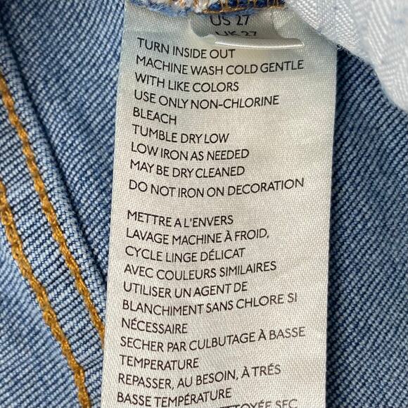 Pilcro Anthropologie Blue Denim Boho Embroidered Hem Crop Jeans Size 27 - Picture 12 of 12